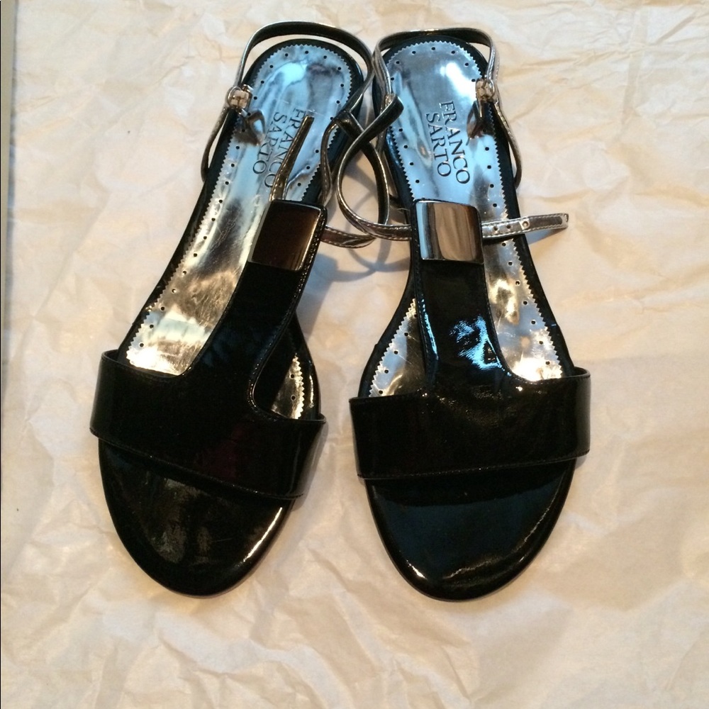 FRANCO SARTO Black Patent T-Strap Sandals 8